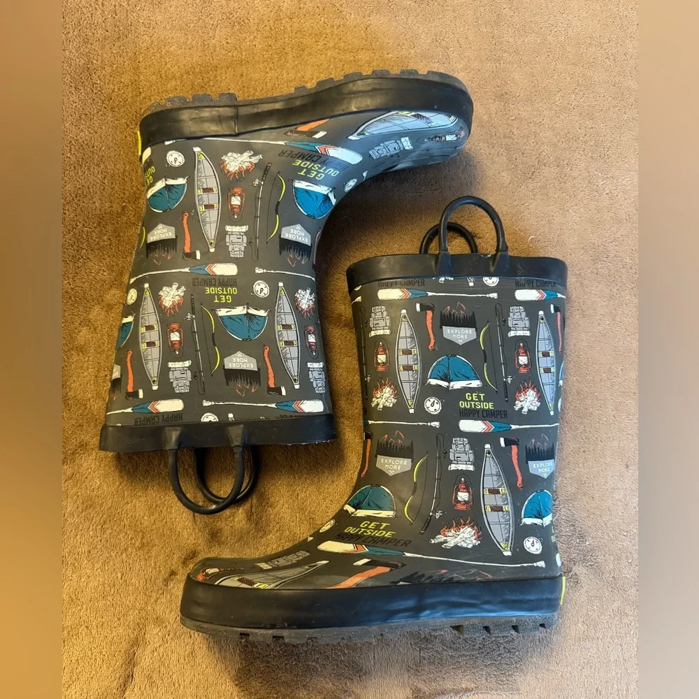Western Chief Rain Boots Size 1 Happy Camper Coal